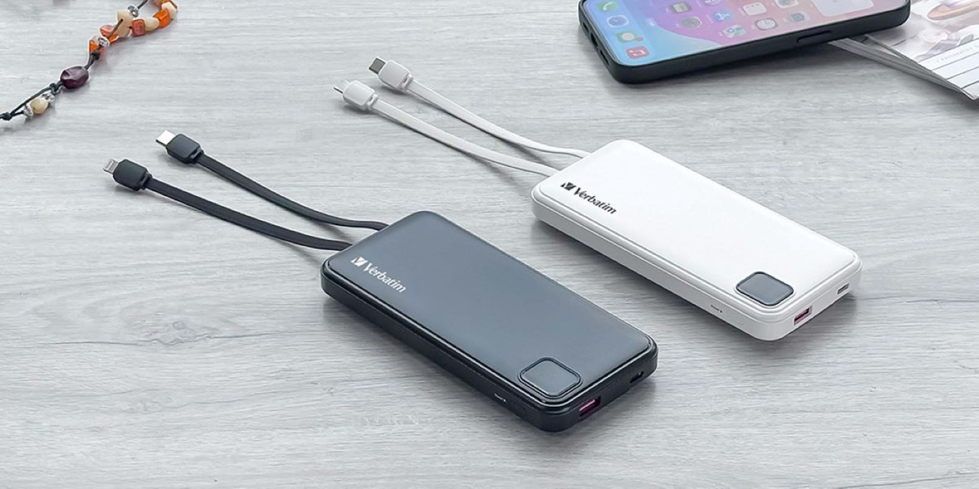 VERBATIM 10000mAh PD 3.0 & QC 3.0 Power Pack with embedded cables Power Bank