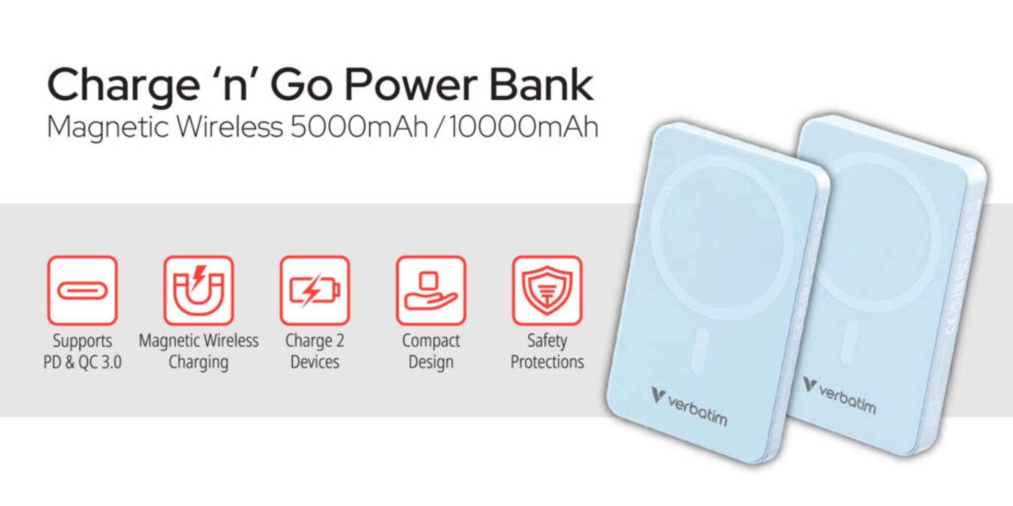 VERBATIM Charge ‘N’ Go 5000mAh 磁吸無線流動充電池