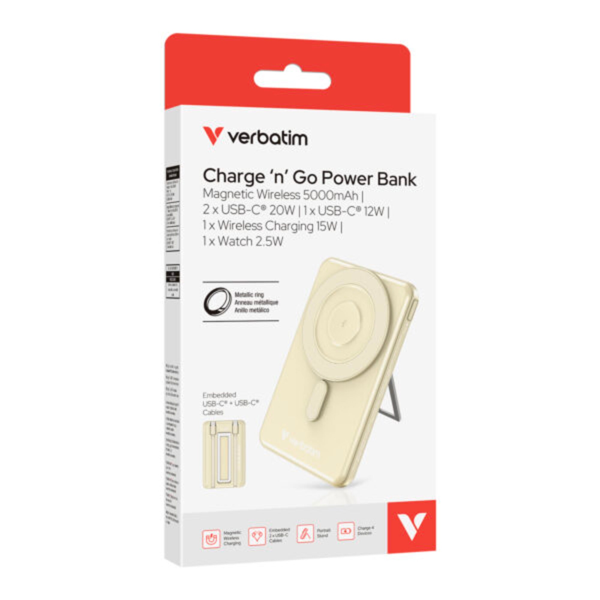 VERBATIM Charge ‘N’ Go 行動電源 磁吸無線充電 5000mAh (WPBS2C5)