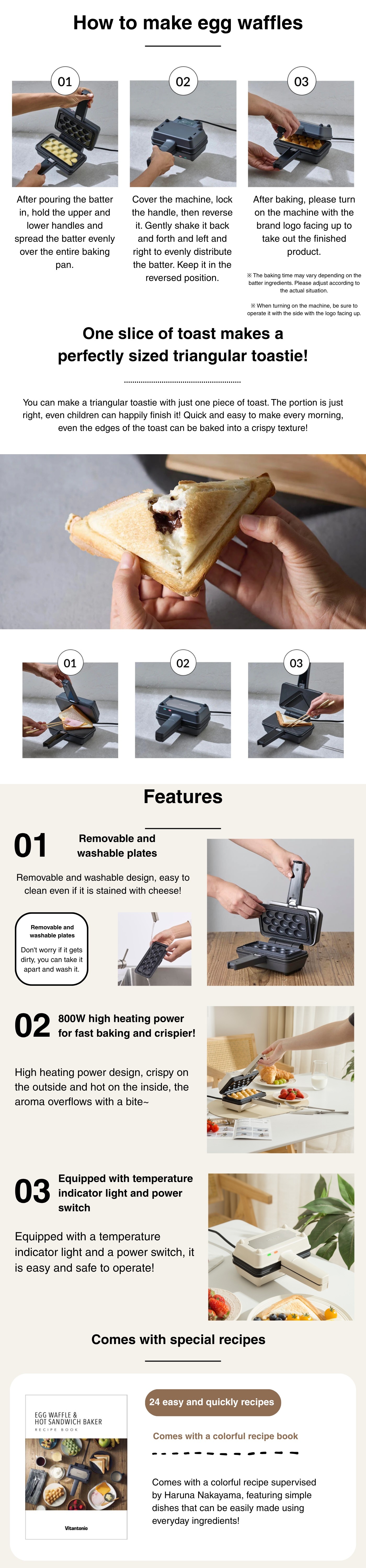 Vitantonio VEH-10A-I Egg Waffle Sandwich Maker