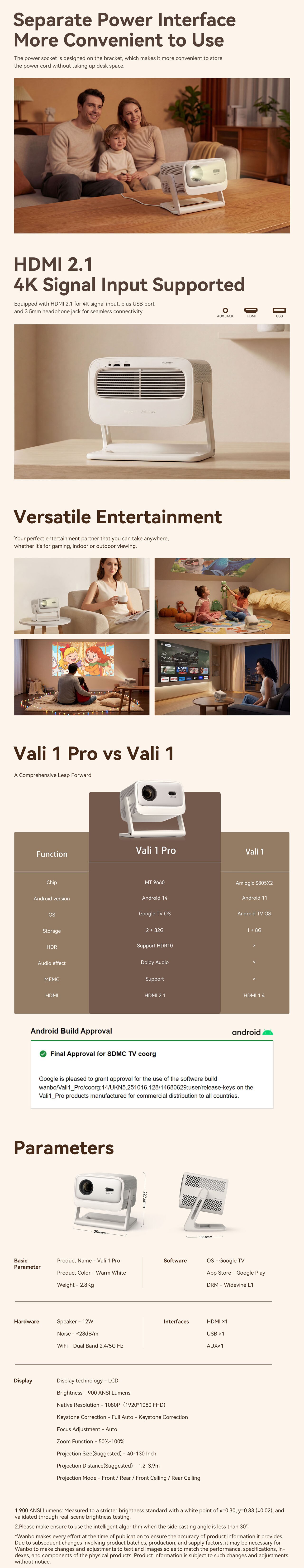Wanbo Vali 1 Pro Google TV 14 1080P Smart Projector