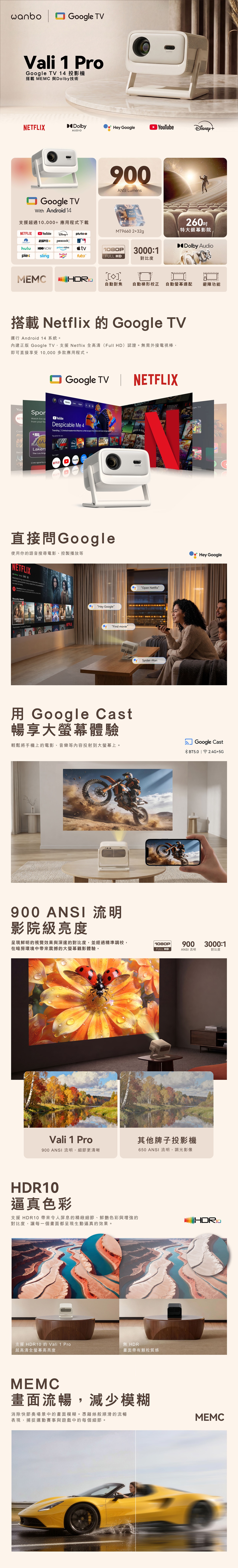 Wanbo 萬播 Vali 1 Pro Google TV 14 1080P 智能投影機