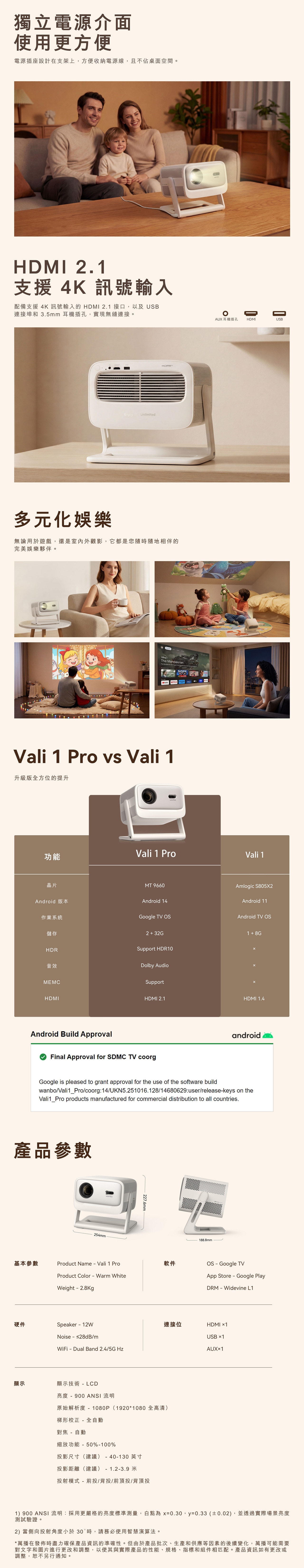 Wanbo 萬播 Vali 1 Pro Google TV 14 1080P 智能投影機