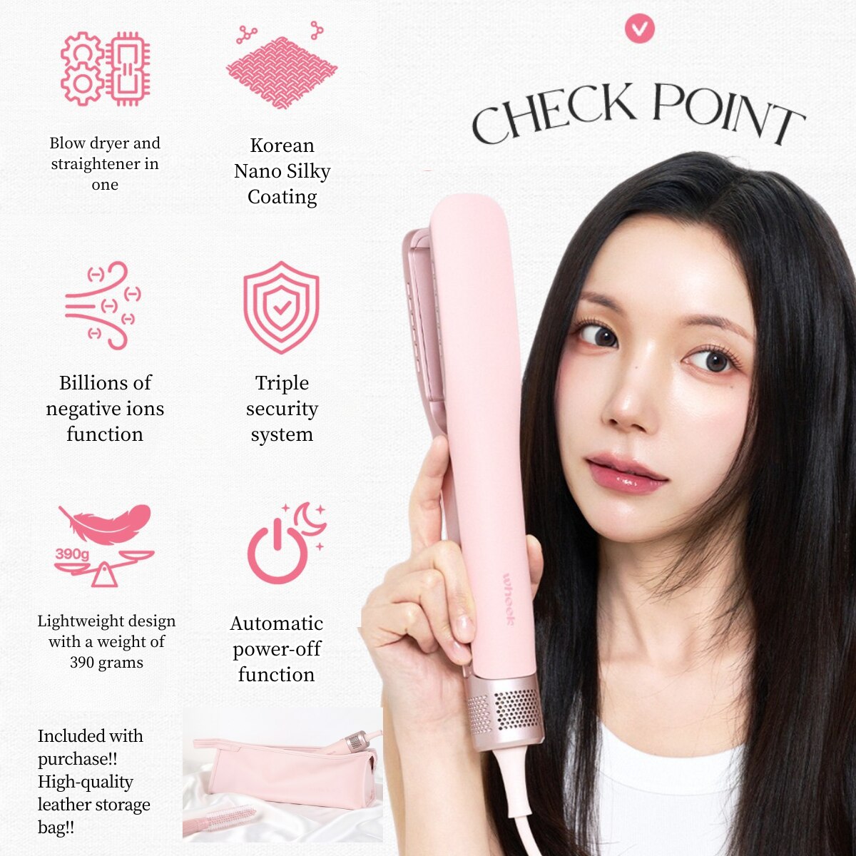 Wheek WK31-NanoSilk 2-in-1 Negative Ion Hair Dryer & Straightener Hair Styler