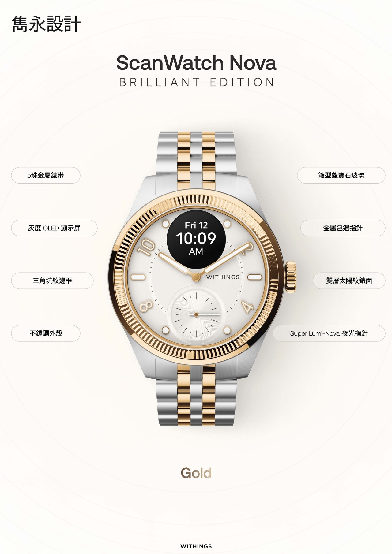 Withings WITHINGS ScanWatch NOVA Brilliant Edition 玫瑰金 39mm 智能健康追蹤潛水錶