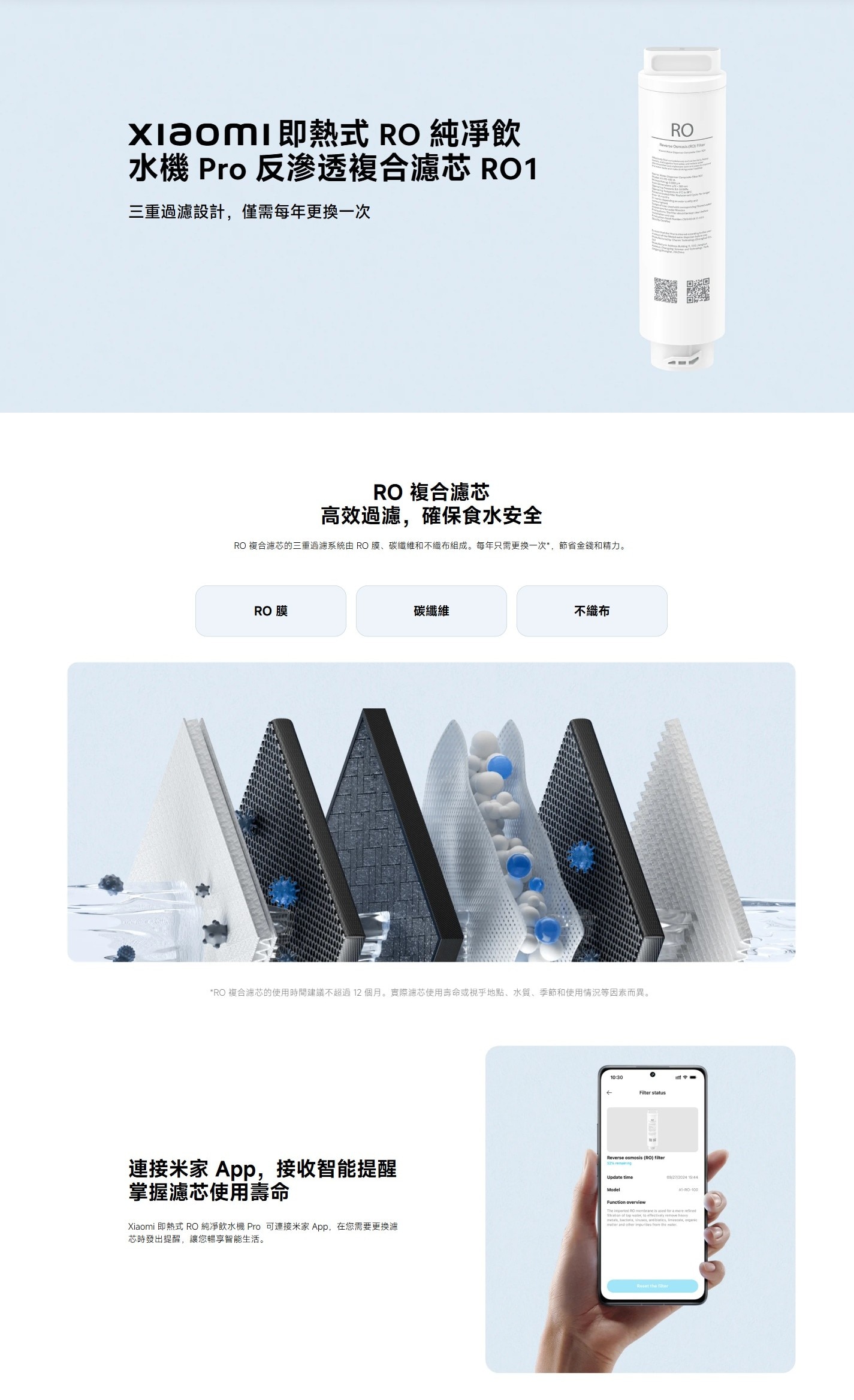 Xiaomi 小米 BHR8173GL 反滲透復合濾芯RO1 (適用於BHR8176GB 即熱式RO純凈飲水機 Pro)