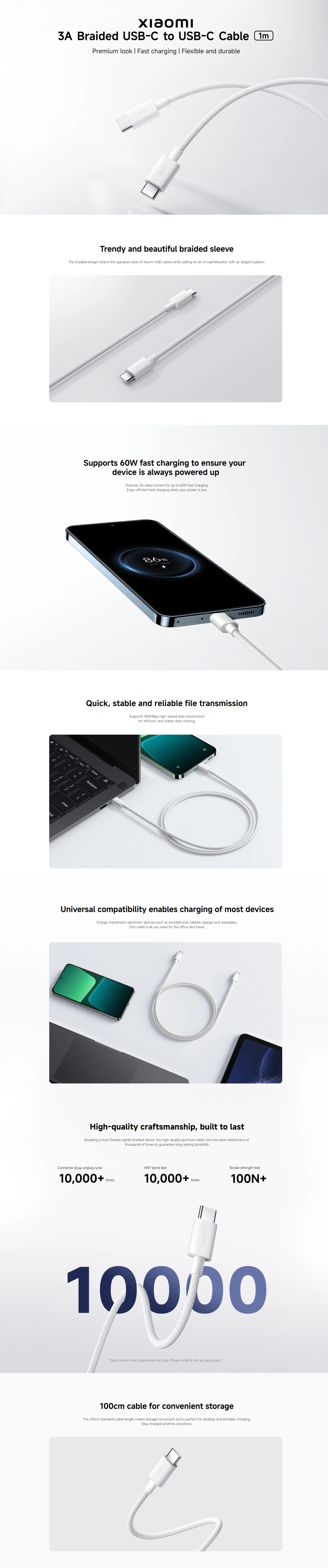Xiaomi 3A Braided USB-C to USB-C Cable (1m)