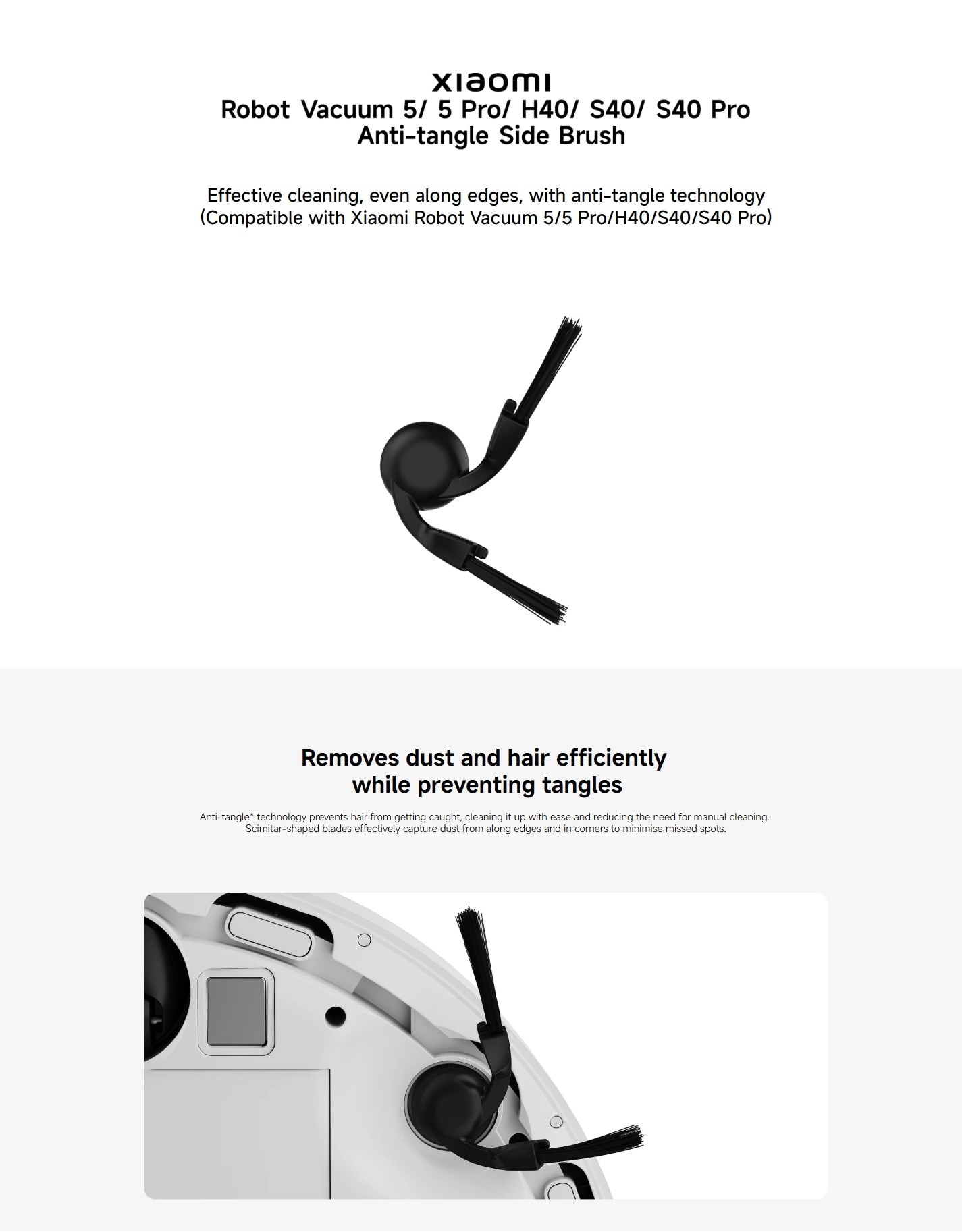 Xiaomi BHR08TVGL Robot Vacuum H40/S40/S40 Pro/5/5 Pro Anti-tangle Side Brush