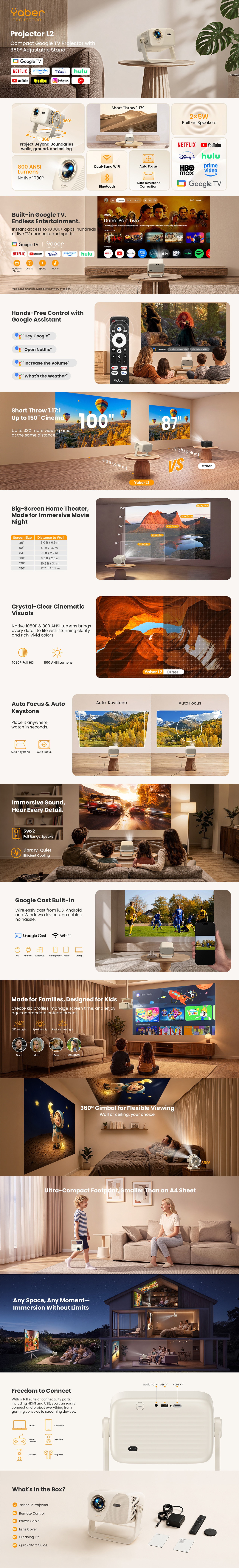 Yaber L2 Portable 360-degree Google TV Projector
