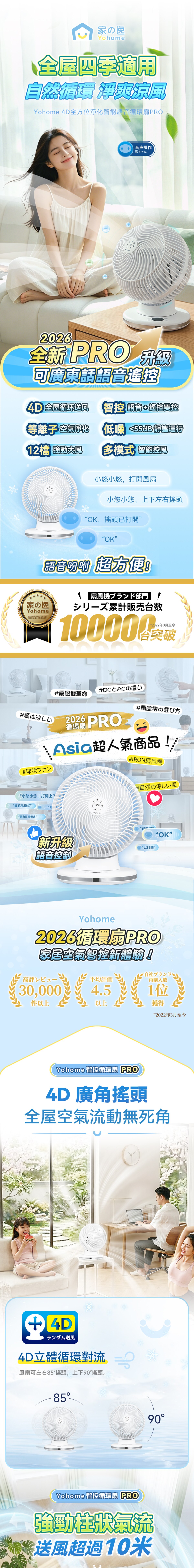 Yohome HTS-F191-02【語音版】日本Yohome 4D全方位淨化直流循環扇 風扇