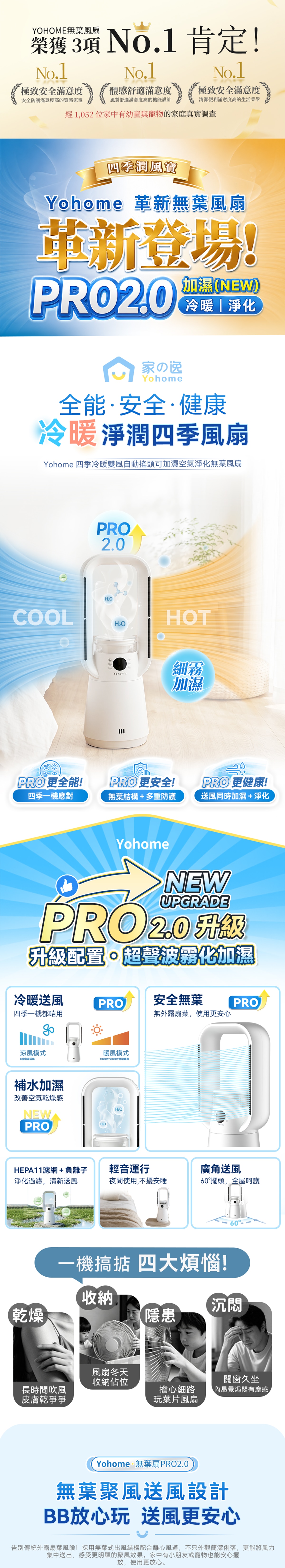 Yohome HYN2304RU 四季冷暖雙風自動搖頭可加濕空氣淨化低噪無葉風扇 PRO 2.0