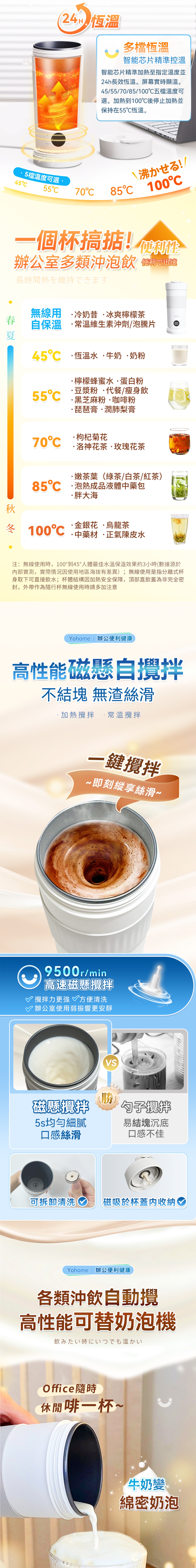 Yohome YH-022 多功能泡燒溫控攪拌自清潔高效便飲健康杯