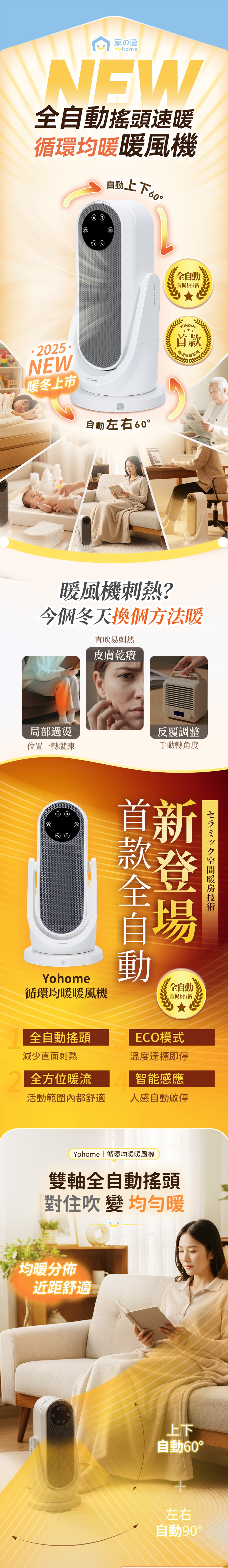 Yohome YH-027 全向自動4D搖頭 暖風機