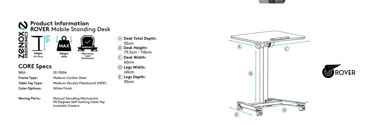 Zenox Rover Ergonomics Mobile Standing Desk