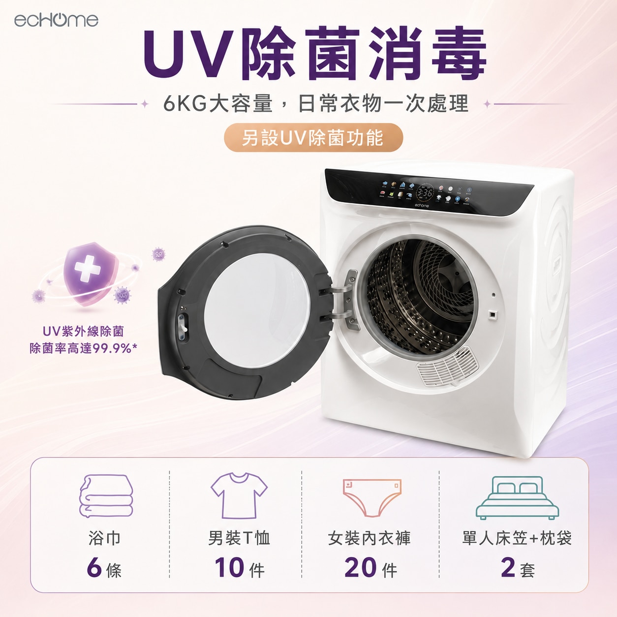 ecHome 億世家 CD1400U 6KG UV暖風乾衣機 乾衣機