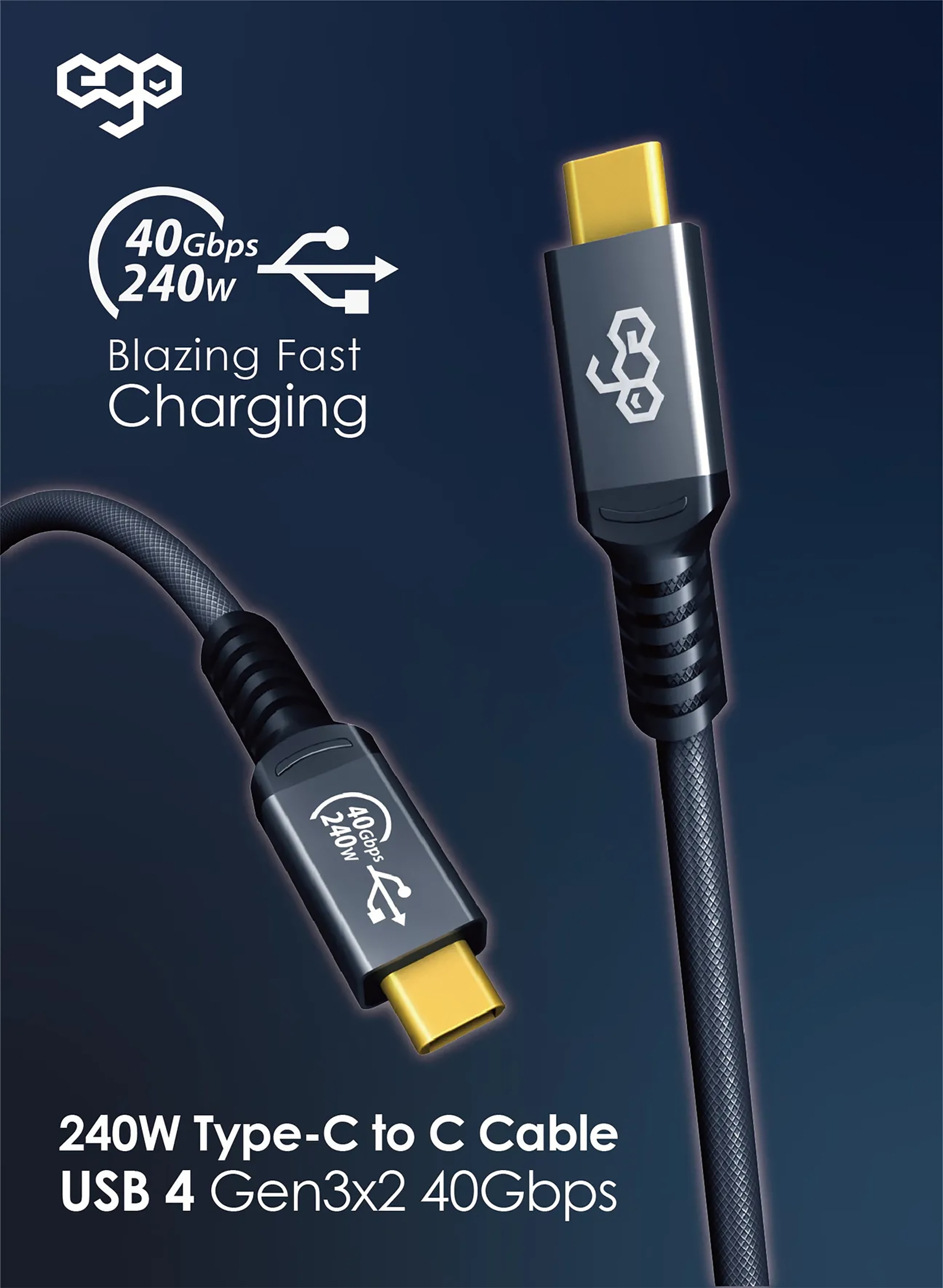 ego CC40 Wiry Max 240W USB4.0 Type-C to C Cable 1.2M