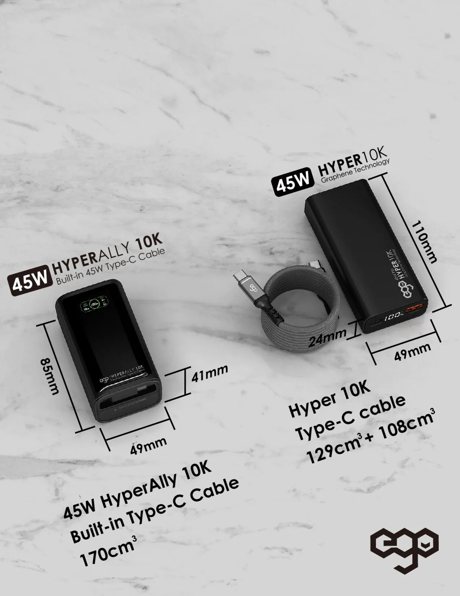 ego HA10 10000mAh 45W 內置線行動電源