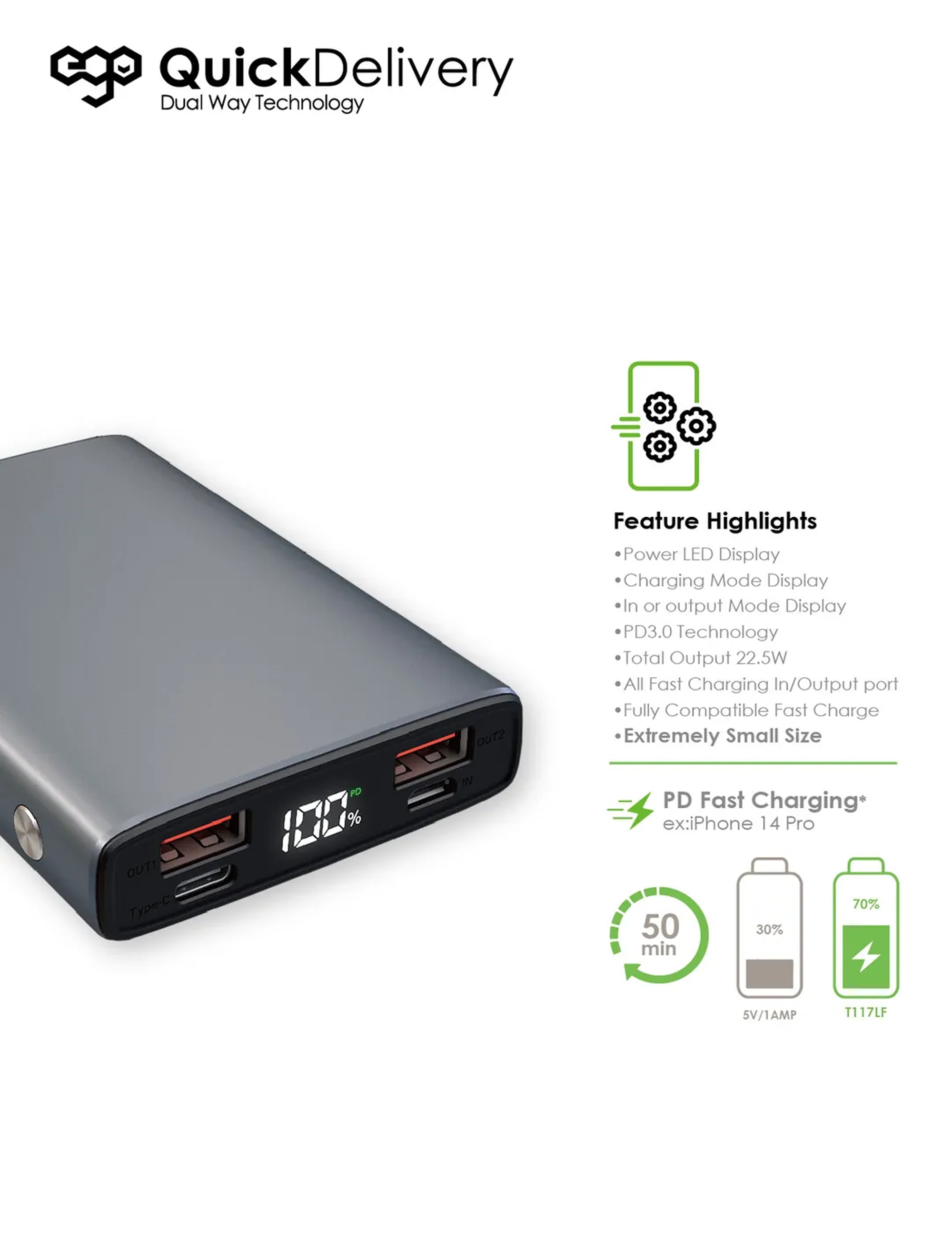 ego T117LF 12000mAh 22.5W Powerbank