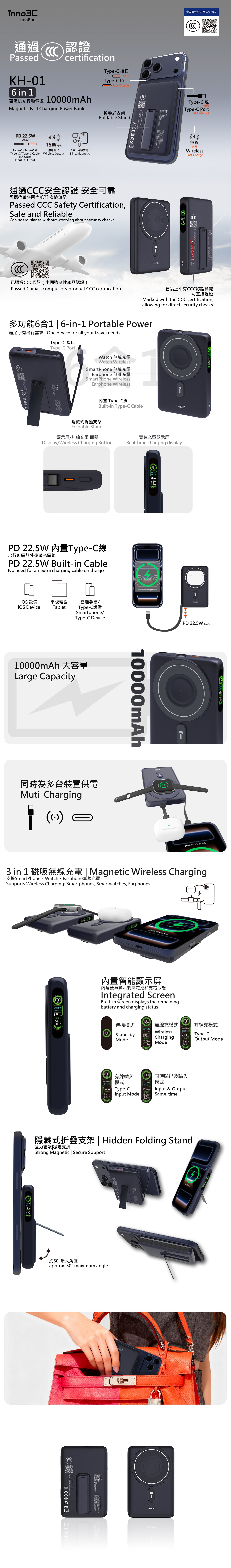 inno3C [CCC QR Code][CCC 3C Cert.] KH-01 6 in 1 Magnetic Fast Charging Power Bank 10000mAh