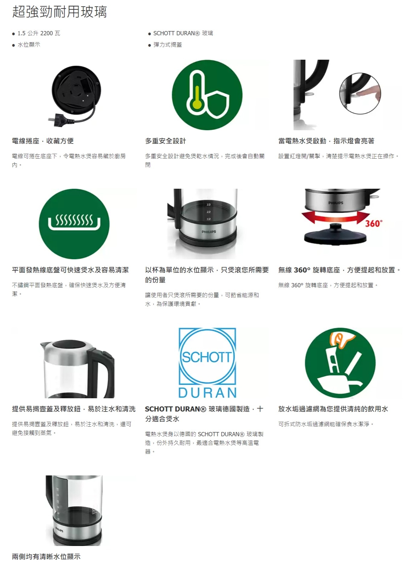 PHILIPS 飛利浦 HD9342/01 1.5公升Avance Collection玻璃電熱水煲