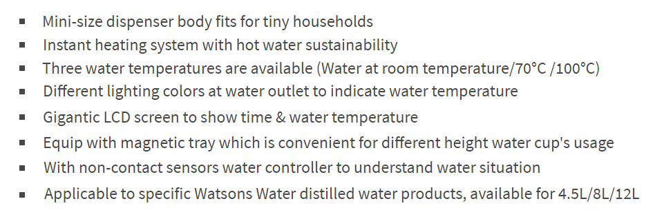 WATSONS WATER Wats-Touch Mini Hot & Ambient Dispenser + 8L bottled water (2 bottles x 24 cartons)