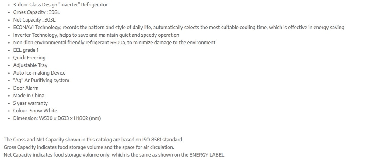 PANASONIC NR-C370GH 303L ECONAVI 3-door Refrigerator (includes unpacking and moving appliance service)