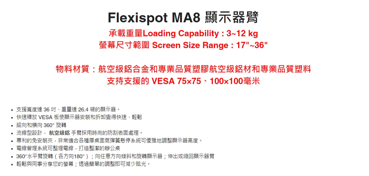 Zenox MA8 顯示屏支架