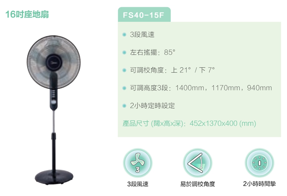 MIDEA 美的 FS40-15F 16吋座地扇