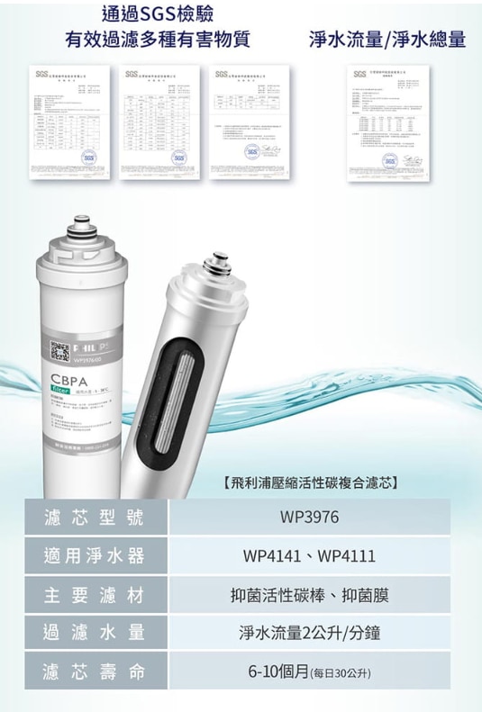 PHILIPS 飛利浦 WP3976 廚下式 濾水系統濾芯 (適用於WP4141 & WP4111)