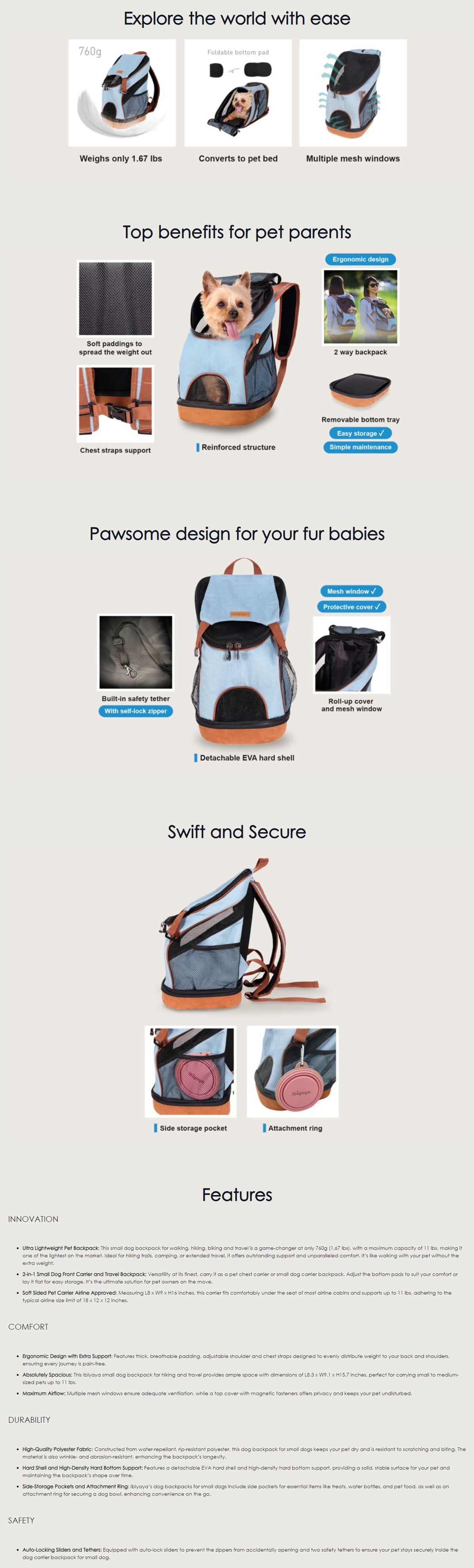 Ibiyaya FC1631 Denim Fun Lightweight Pet Backpack