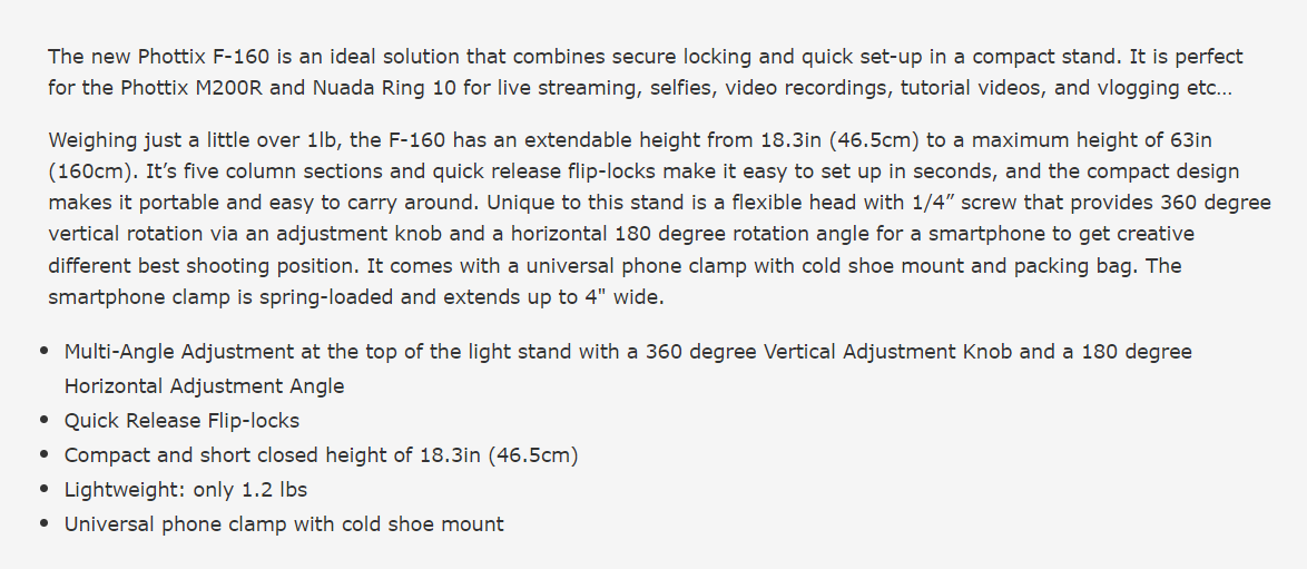 Phottix F160 Light Stand