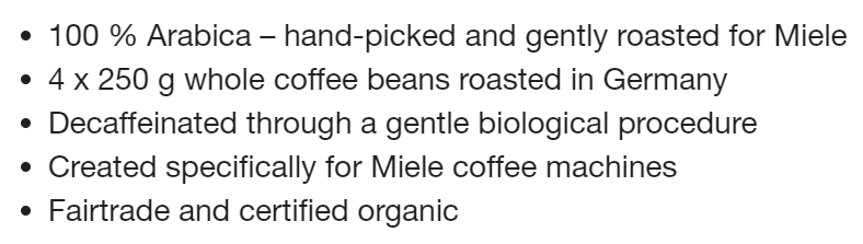 MIELE Coffee Decaf Coffee Beans