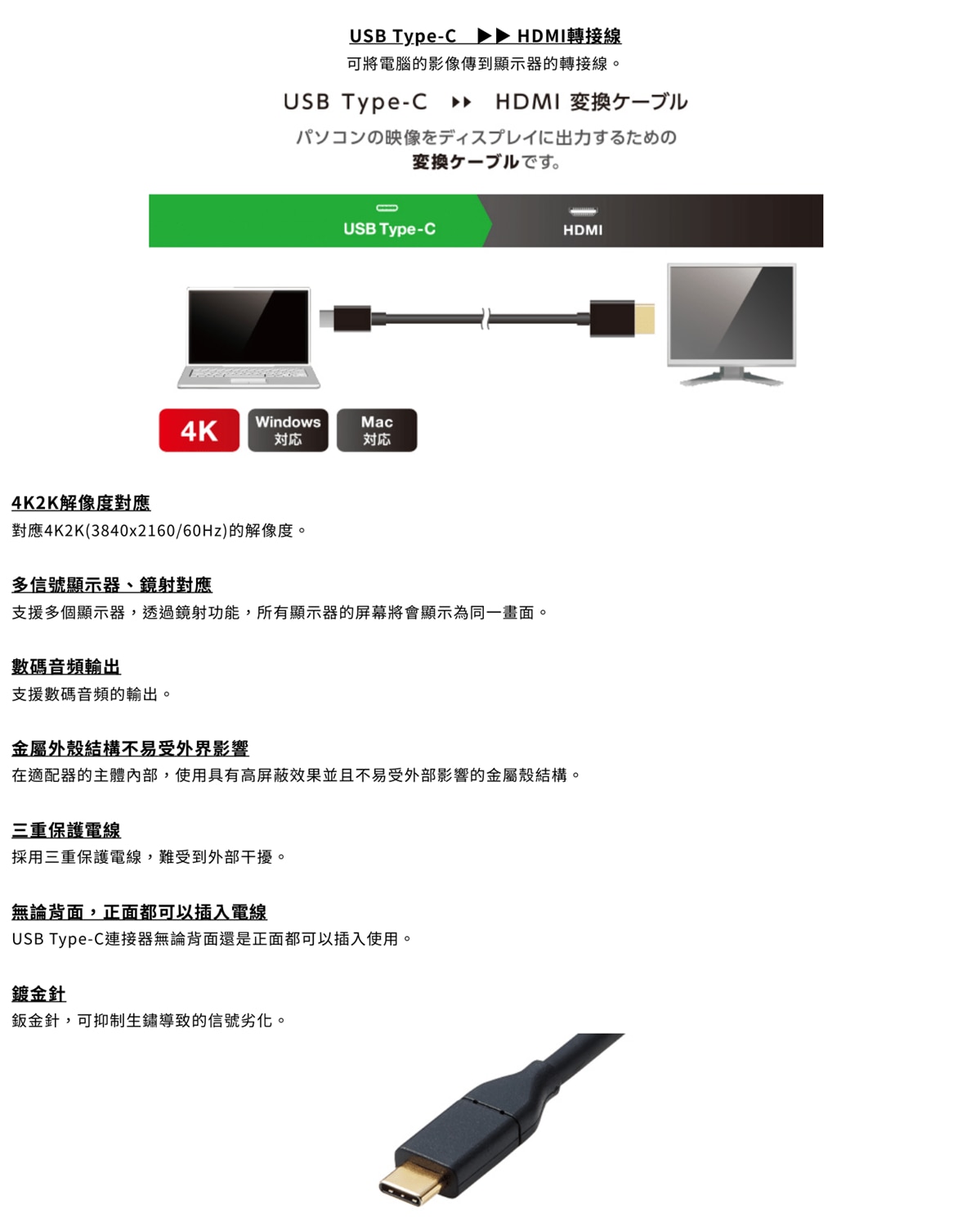 ELECOM USB TYPE-C用HDMI轉換線 (2米)