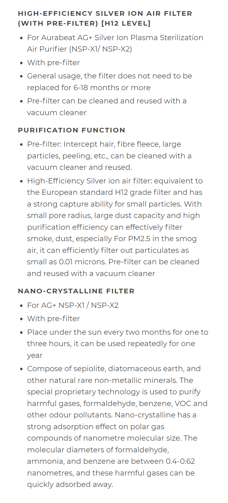 Aurabeat NSP-X1-SET High-Efficiency Silver ion air filter (with pre-filter) [H12 Level] for NSP-X1 & NSP-X2