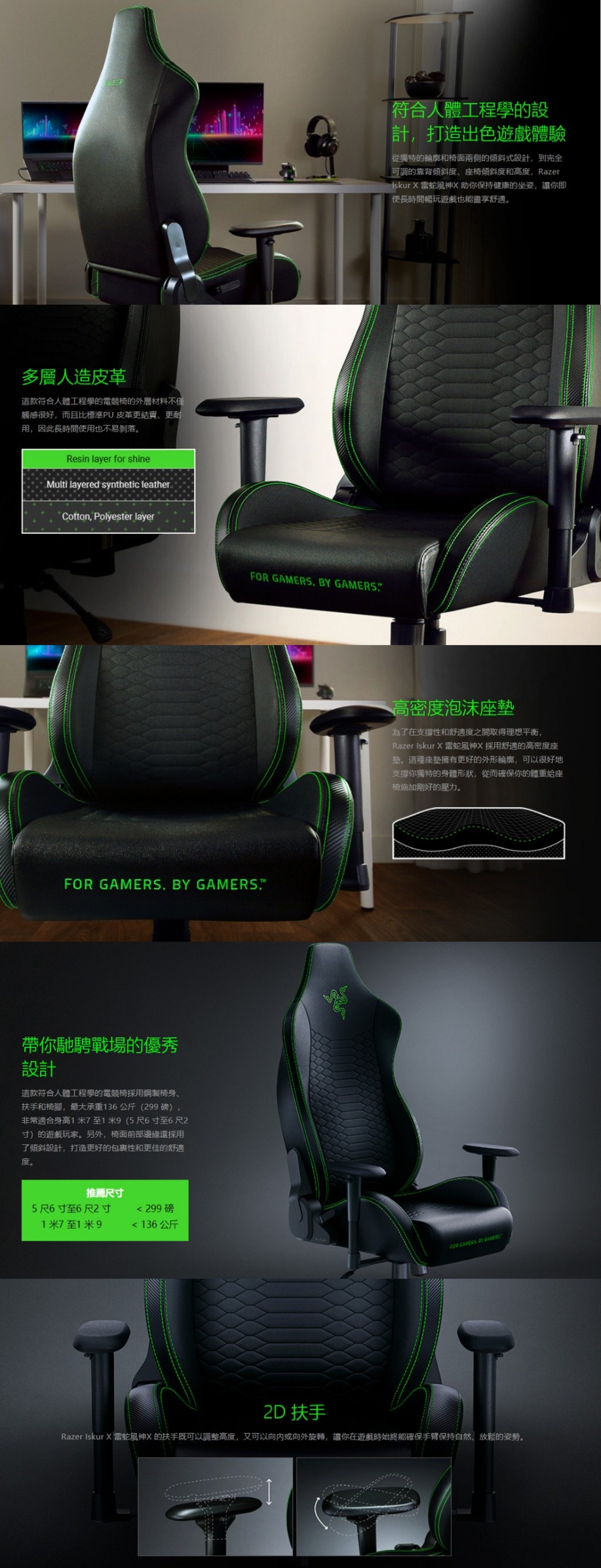 Razer 雷蛇 Iskur X - 人體工學設計電競椅
