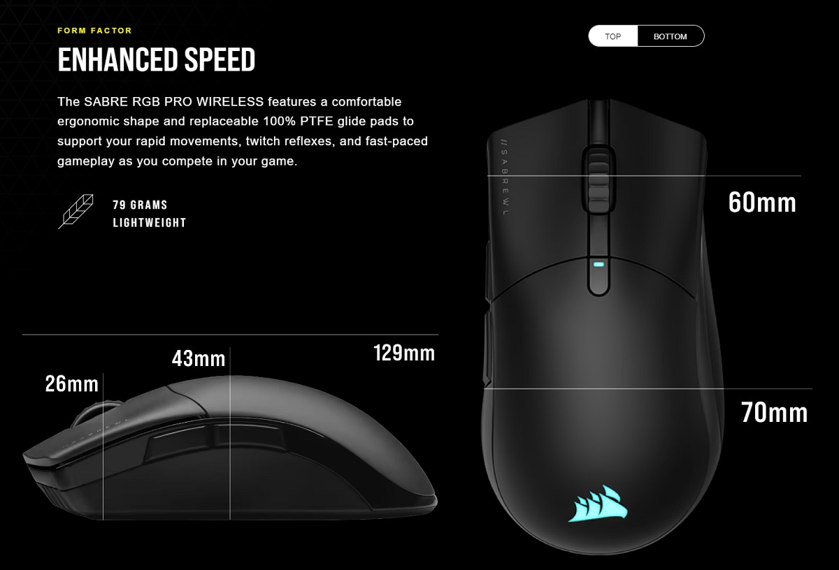 CORSAIR SABRE RGB PRO WIRELESS CHAMPION SERIES Ultra-Lightweight FPS/MOBA Gaming Mouse