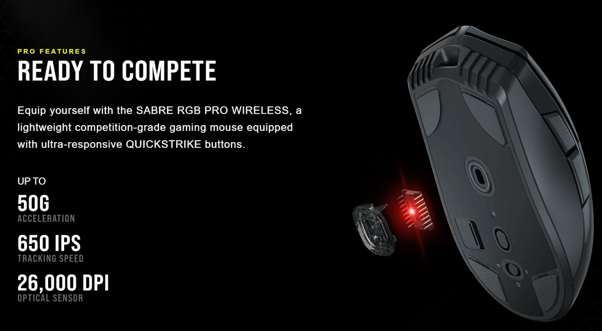 CORSAIR SABRE RGB PRO WIRELESS CHAMPION SERIES Ultra-Lightweight FPS/MOBA Gaming Mouse