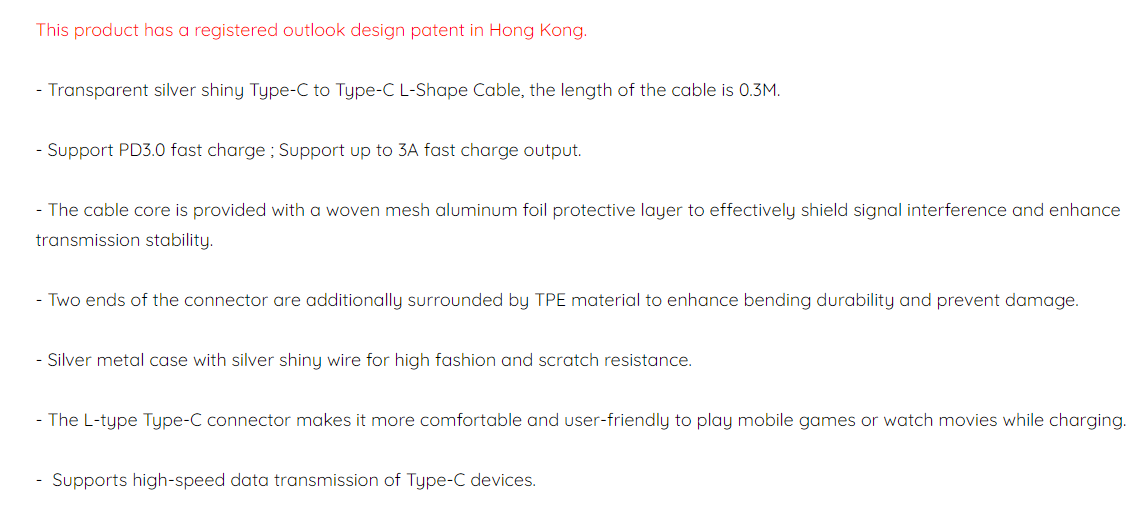 inno3C i-60C-03 Type-C to Type-C 60W L-shape Cable 0.3M