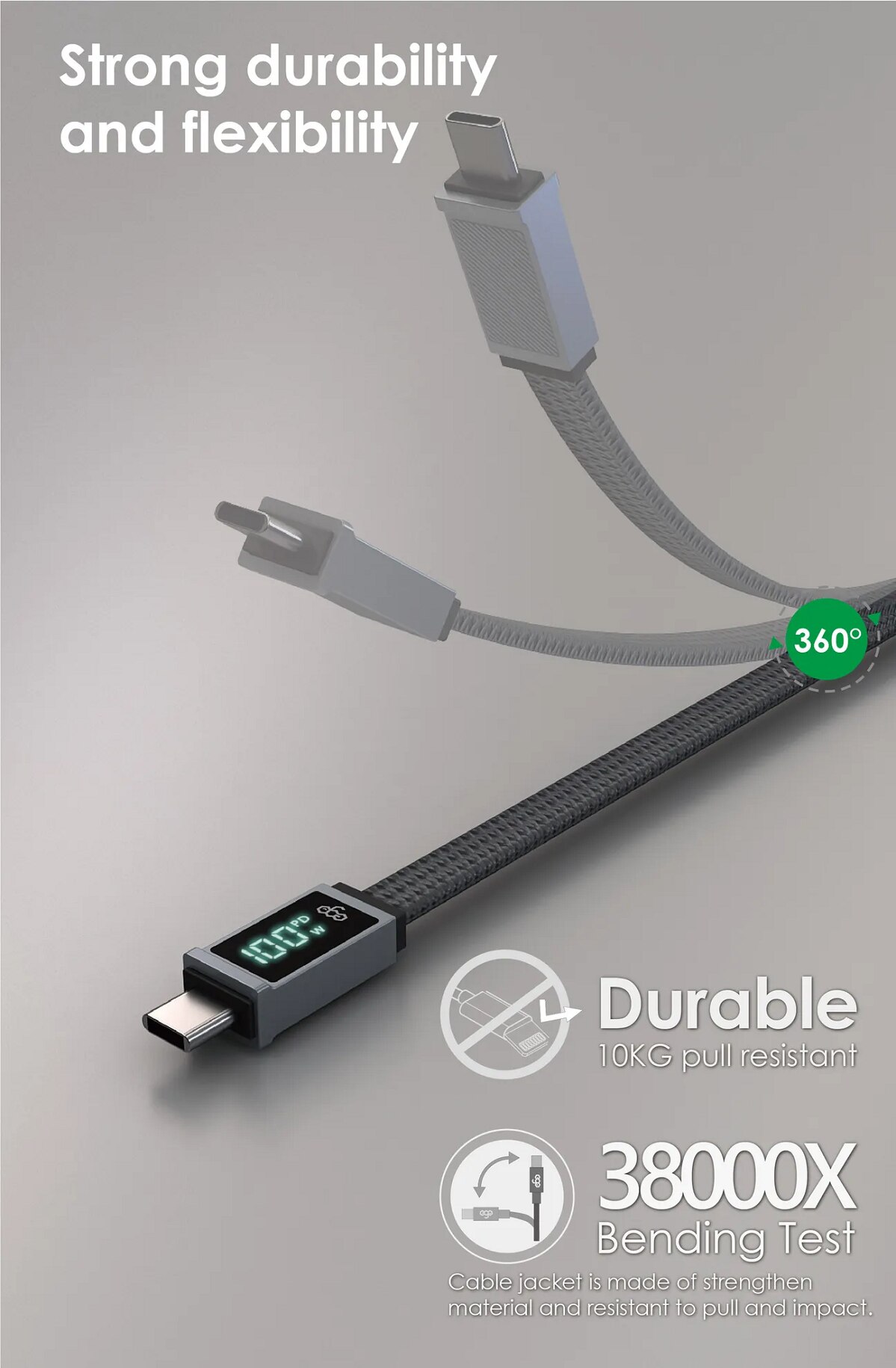 ego 0.3M Wiry Max 100W Real-Time Wattage Display C to C cable