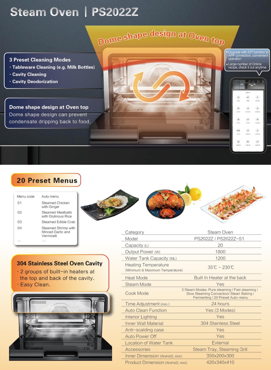 MIDEA PS2022Z 20 liter steam oven - IOT version