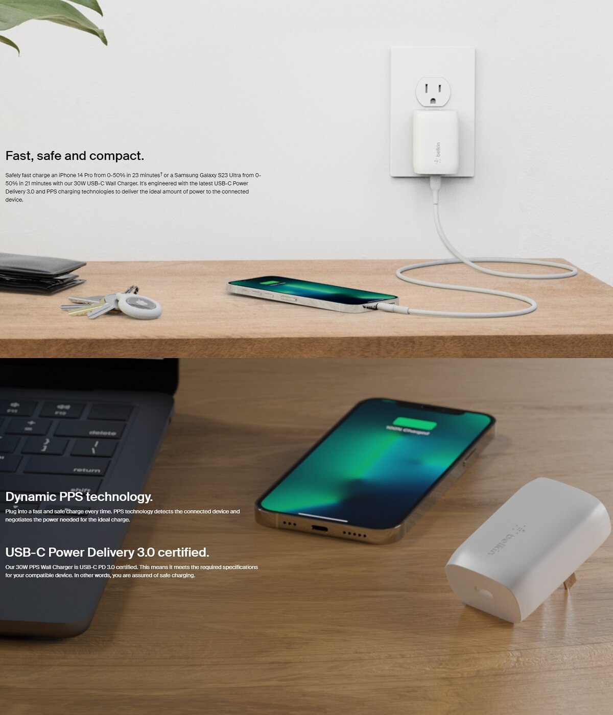 BELKIN BoostCharge USB-C® PD 3.0 PPS Wall Charger 30W