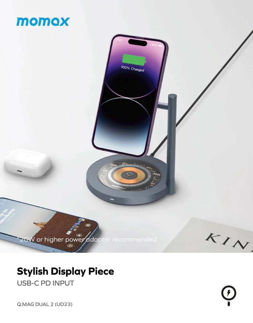 Momax Q.Mag Dual 2 Dual Magnetic Wireless Charging Stand