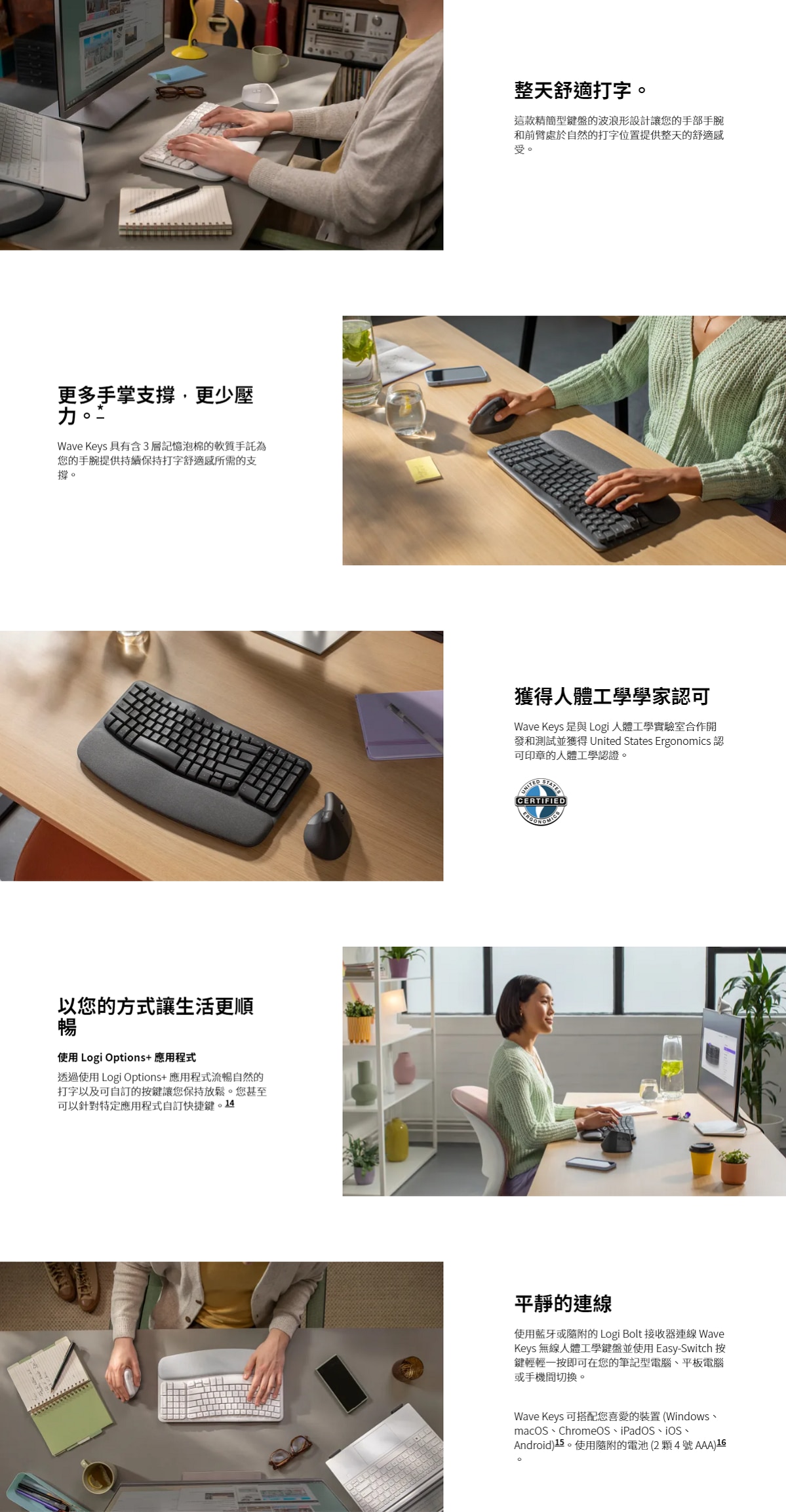 LOGITECH 羅技 Wave Keys 人體工學無線鍵盤