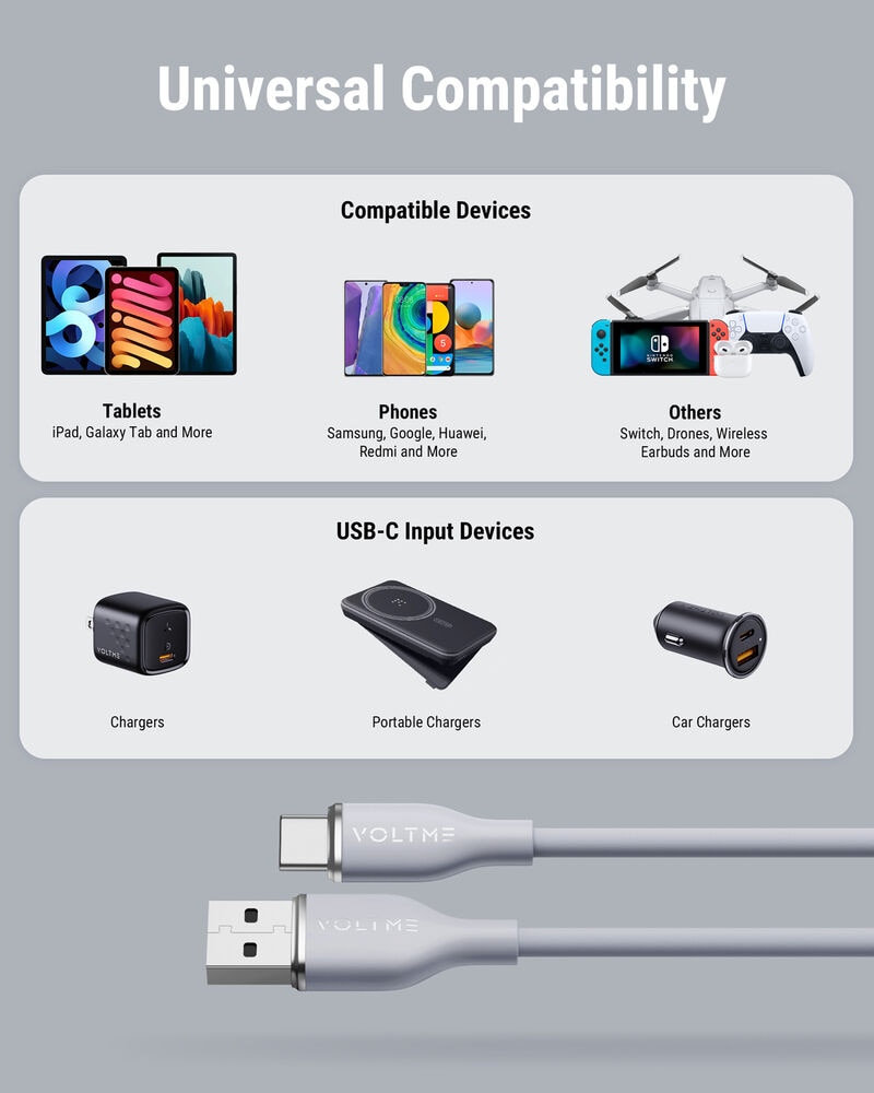 Voltme PowerLink MOSS 系列 USB-A to USB-C 耐用充電／傳輸矽膠線 (3A/60W) 1.8米