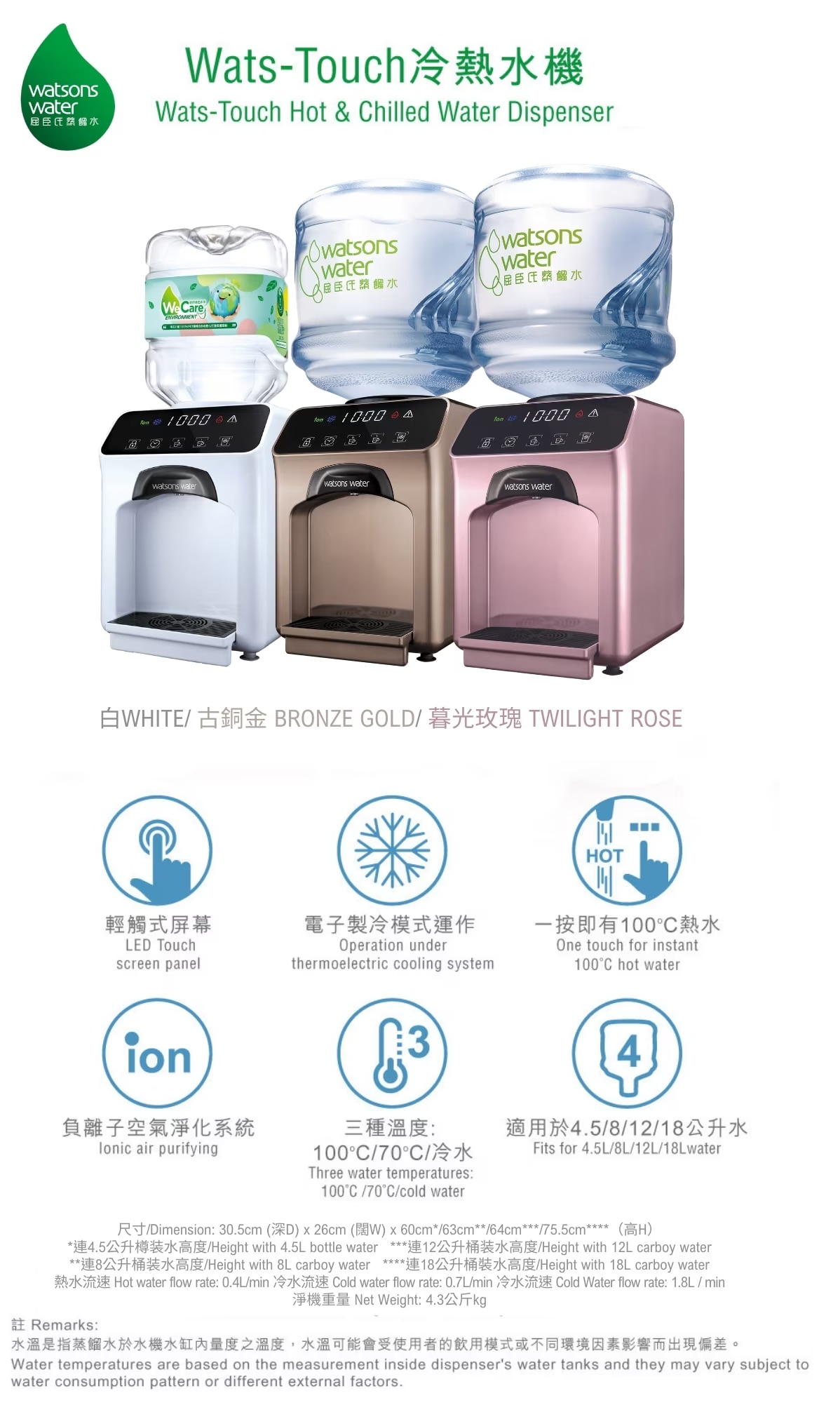 WATSONS WATER Wats-Touch H&C Dispenser + 8L x 14 cases (2 bottles/case) (E-Water Coupon)