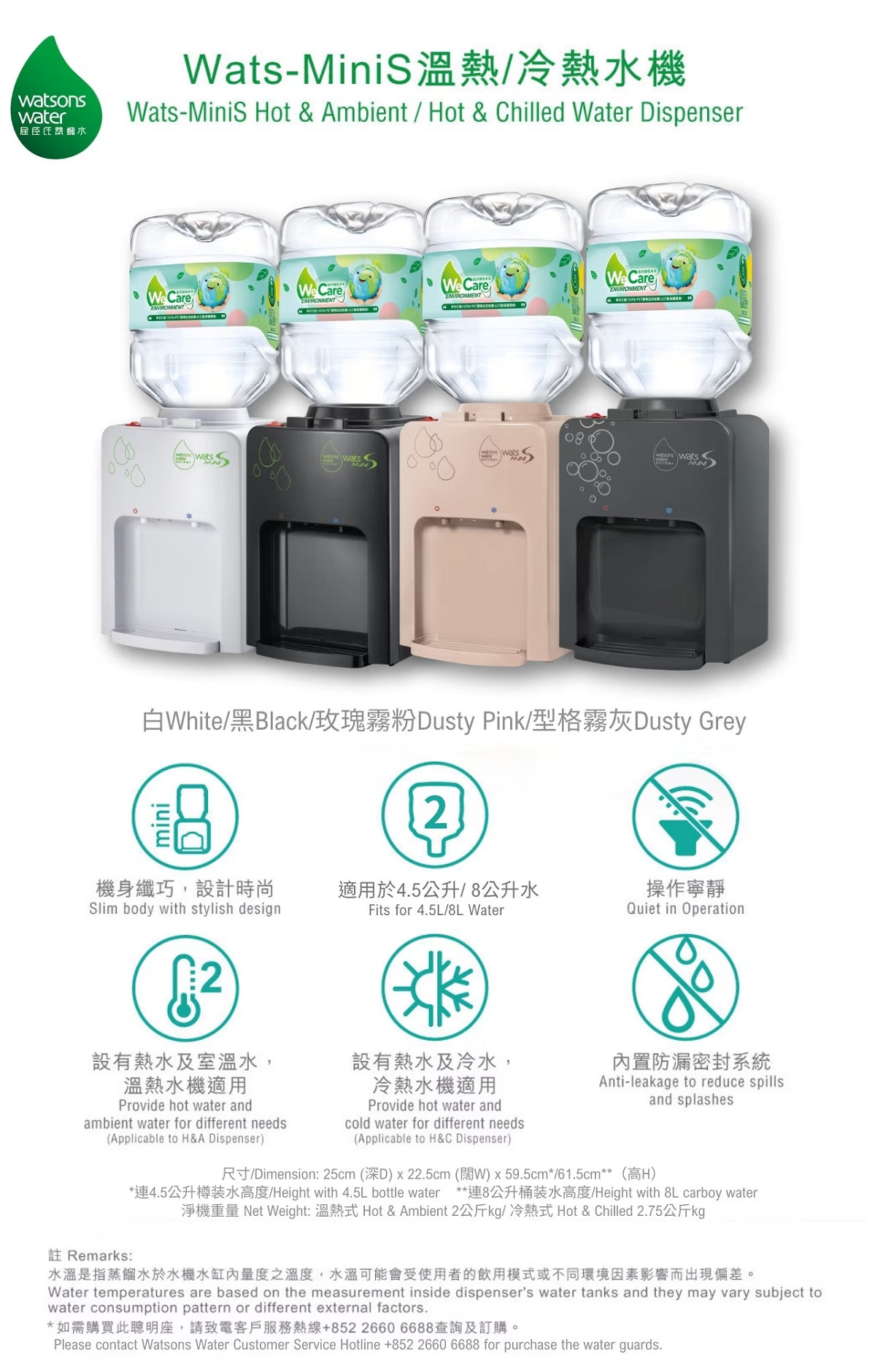 WATSONS Wats-MiniS 溫熱水機 + 8公升 x 14箱 (2樽/箱) (電子水券)