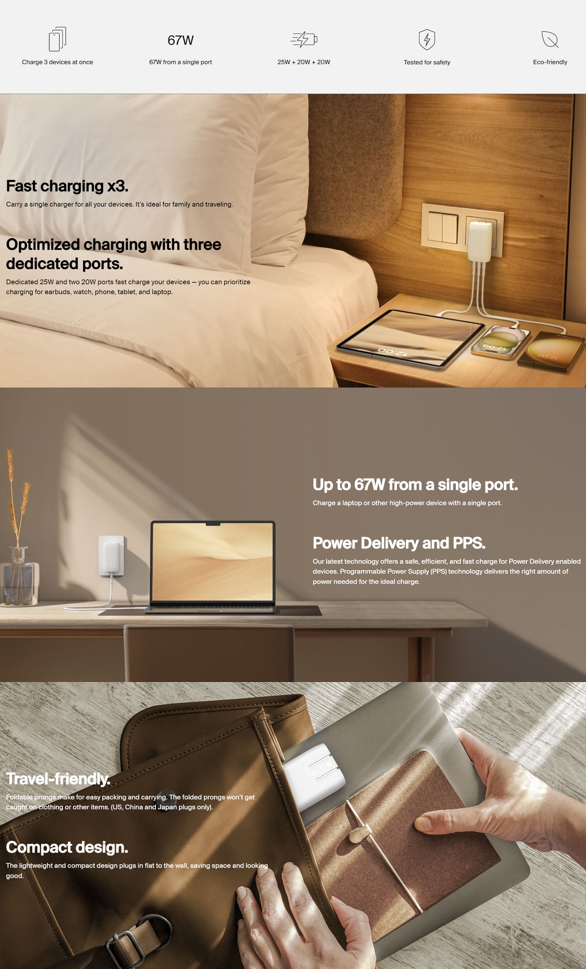 BELKIN BoostCharge 3 Port USB-C® Wall Charger with PPS 67W