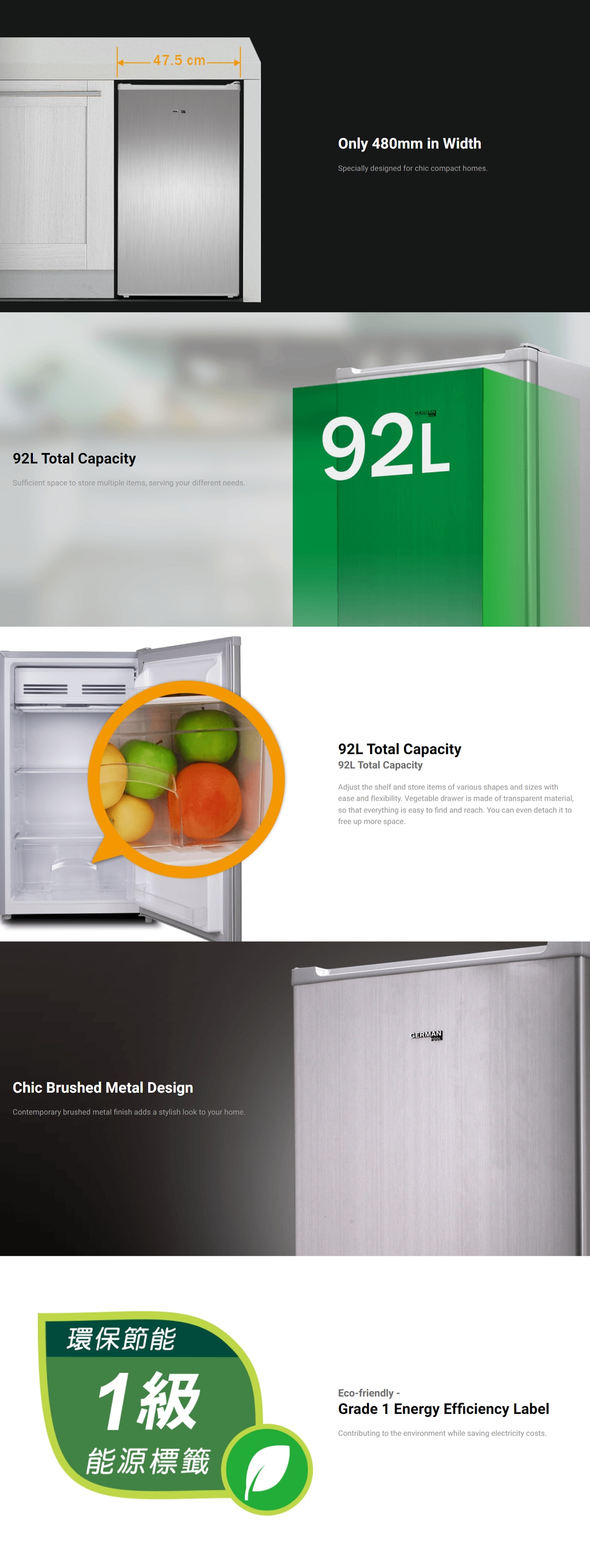 GERMAN POOL REF-195S,Single-Door Refrigerator Fridge