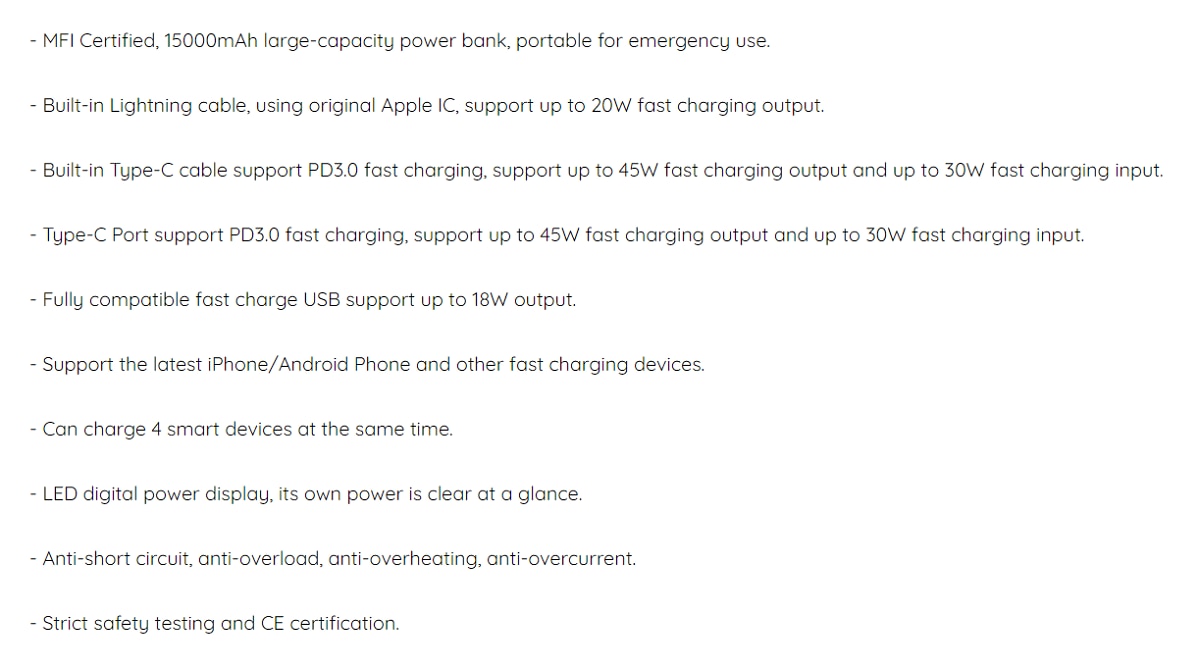 inno3C i-PB15 15000mAh 45W Fast Charging Powerbank with Build-in Cables