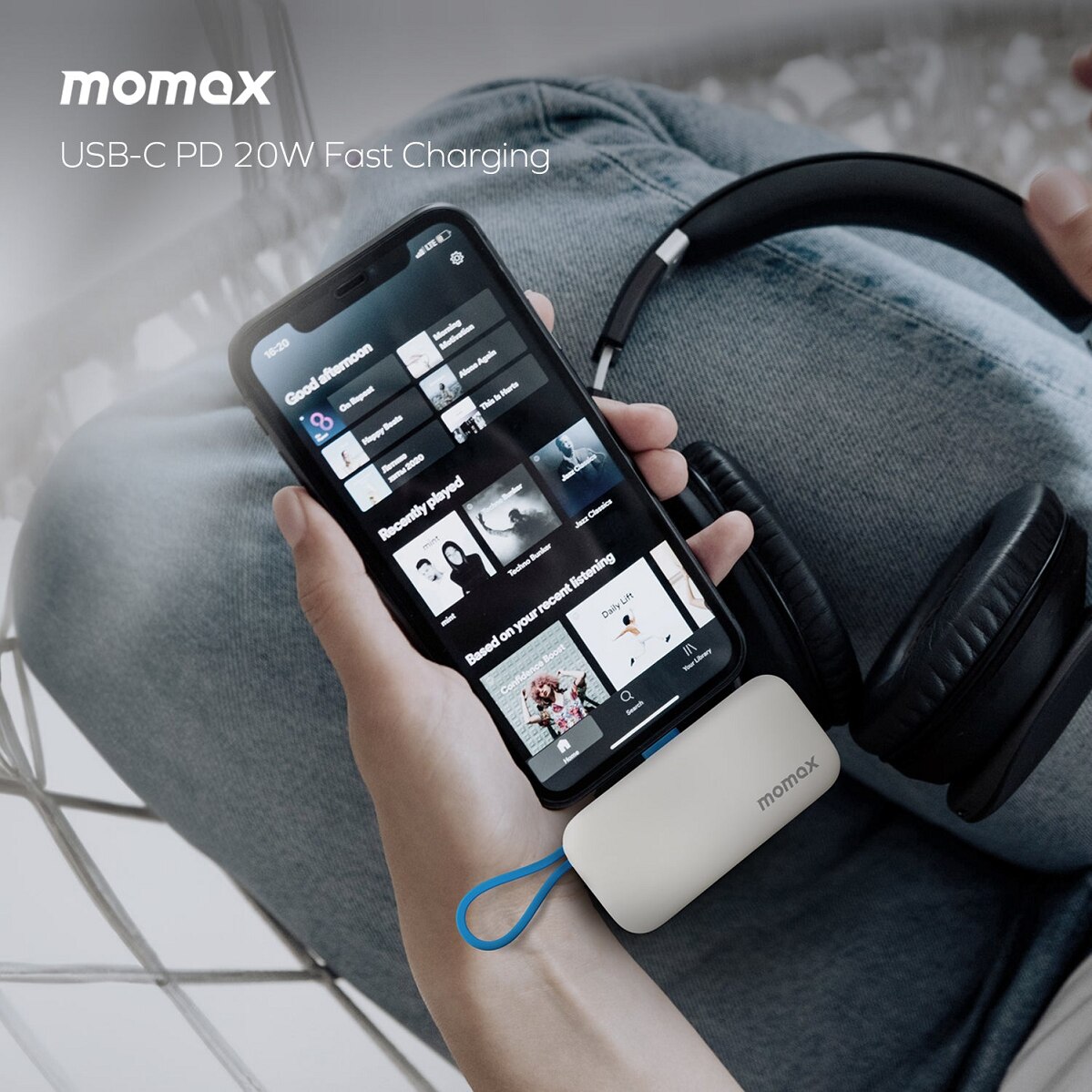 Momax 1-Power Mini 5000mAh Bulit-in foldable USB-C Battery pack Power Bank